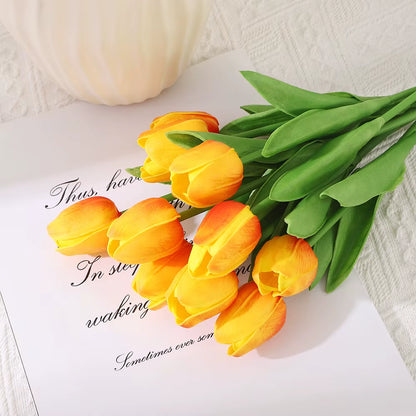 10PCS Artificial Tulips Flower Realistic Touch Tulip Flowers Fake Tulips Flowers for Home Table Vase Decor Wedding DIY Bouquet