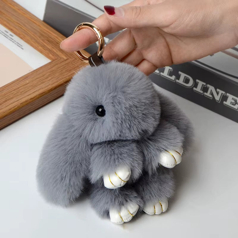1PC 15CM Cartoon Rabbit Keychain Ring Fluffy Real Fur Pompon Bunny Trinket Key Chain Charm Cute Key Ring on Bag Car Key Pendant