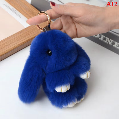 1PC 15CM Cartoon Rabbit Keychain Ring Fluffy Real Fur Pompon Bunny Trinket Key Chain Charm Cute Key Ring on Bag Car Key Pendant