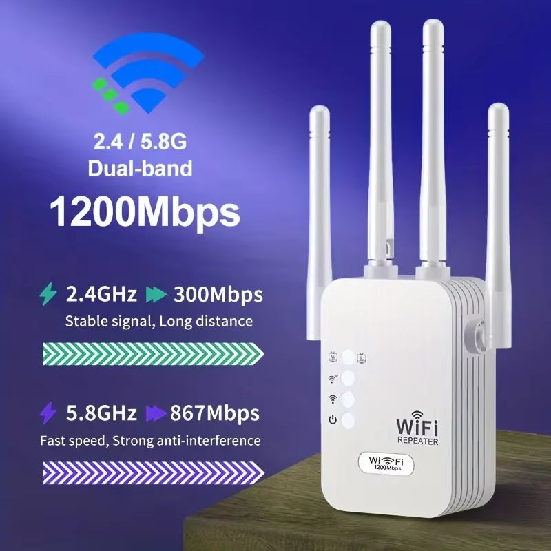 5Ghz Wifi Repeater 1200Mbps Router Wifi Extender Amplifier Dual Band 2.4G/5Ghz Wi-Fi Signal Booster Long Range Network