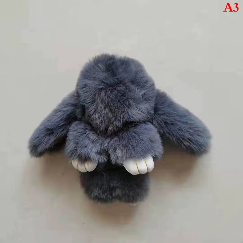 1PC 15CM Cartoon Rabbit Keychain Ring Fluffy Real Fur Pompon Bunny Trinket Key Chain Charm Cute Key Ring on Bag Car Key Pendant