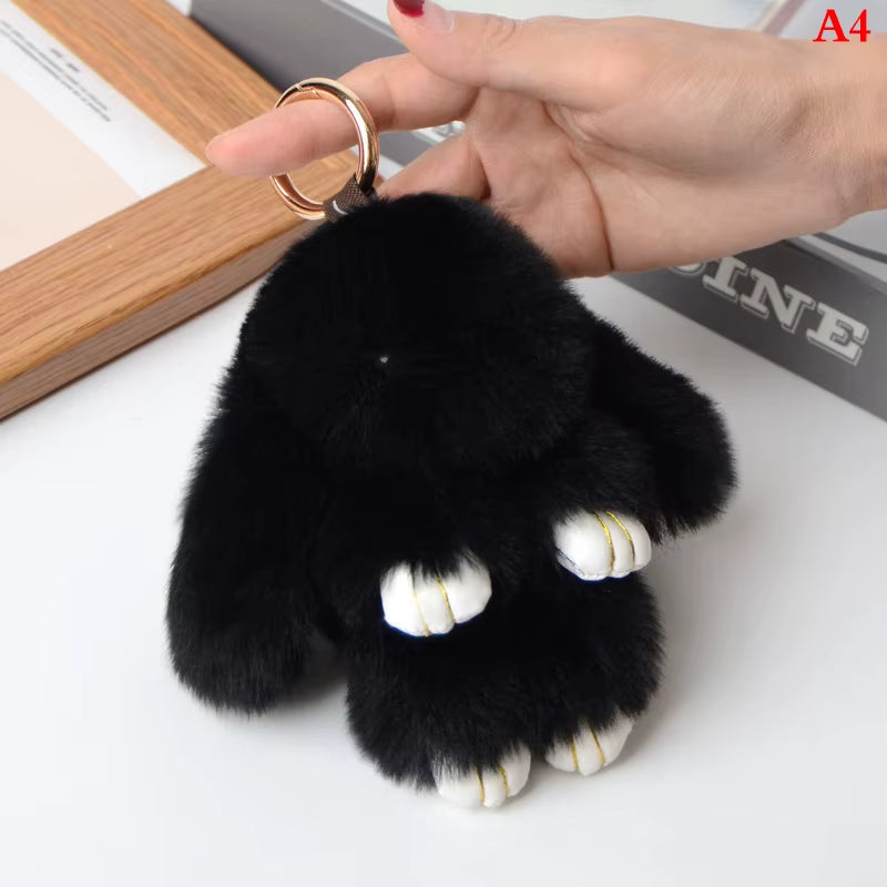 1PC 15CM Cartoon Rabbit Keychain Ring Fluffy Real Fur Pompon Bunny Trinket Key Chain Charm Cute Key Ring on Bag Car Key Pendant