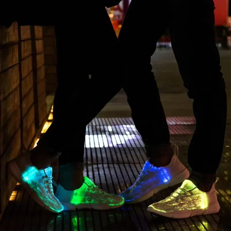 Girls&Boys Kids Fiber Optic Fabric Light up Shoes Children Flashing Adults Glowing USB Rechargeable Luminous Men Women Sneakers