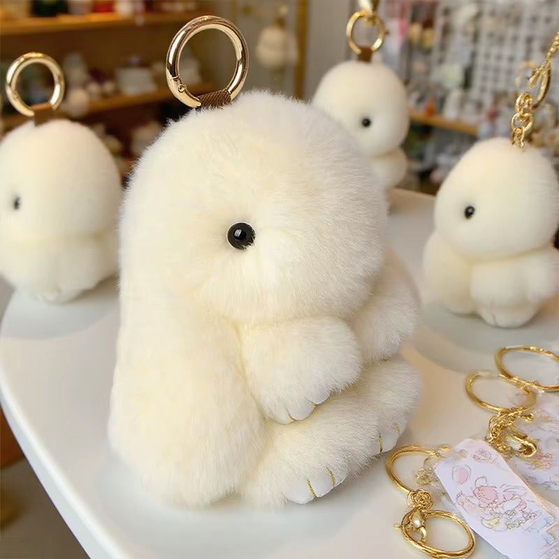 1PC 15CM Cartoon Rabbit Keychain Ring Fluffy Real Fur Pompon Bunny Trinket Key Chain Charm Cute Key Ring on Bag Car Key Pendant
