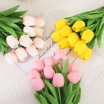 10PCS Artificial Tulips Flower Realistic Touch Tulip Flowers Fake Tulips Flowers for Home Table Vase Decor Wedding DIY Bouquet