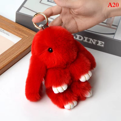 1PC 15CM Cartoon Rabbit Keychain Ring Fluffy Real Fur Pompon Bunny Trinket Key Chain Charm Cute Key Ring on Bag Car Key Pendant