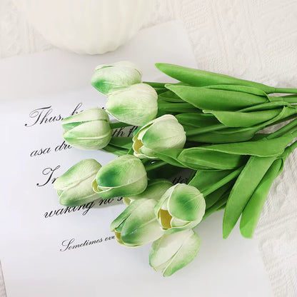 10PCS Artificial Tulips Flower Realistic Touch Tulip Flowers Fake Tulips Flowers for Home Table Vase Decor Wedding DIY Bouquet