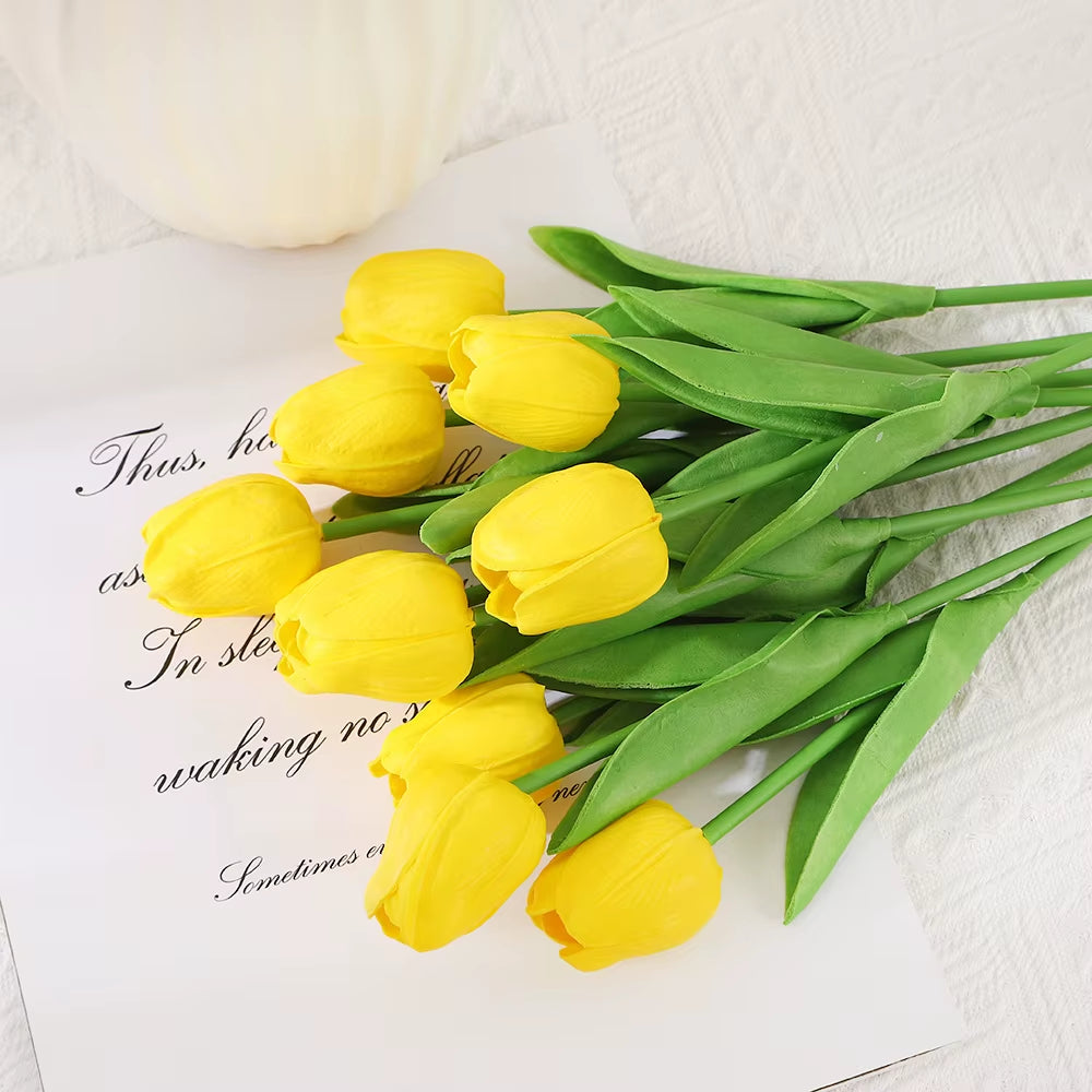 10PCS Artificial Tulips Flower Realistic Touch Tulip Flowers Fake Tulips Flowers for Home Table Vase Decor Wedding DIY Bouquet