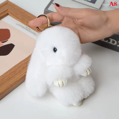 1PC 15CM Cartoon Rabbit Keychain Ring Fluffy Real Fur Pompon Bunny Trinket Key Chain Charm Cute Key Ring on Bag Car Key Pendant