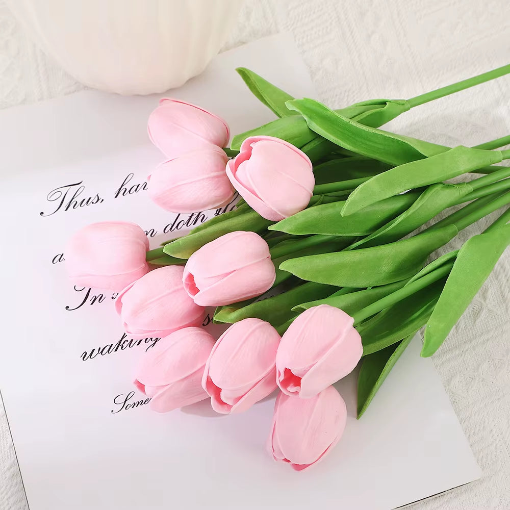 10PCS Artificial Tulips Flower Realistic Touch Tulip Flowers Fake Tulips Flowers for Home Table Vase Decor Wedding DIY Bouquet
