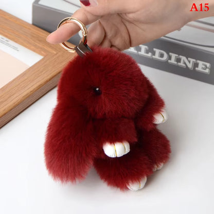 1PC 15CM Cartoon Rabbit Keychain Ring Fluffy Real Fur Pompon Bunny Trinket Key Chain Charm Cute Key Ring on Bag Car Key Pendant