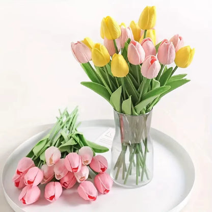 10PCS Artificial Tulips Flower Realistic Touch Tulip Flowers Fake Tulips Flowers for Home Table Vase Decor Wedding DIY Bouquet